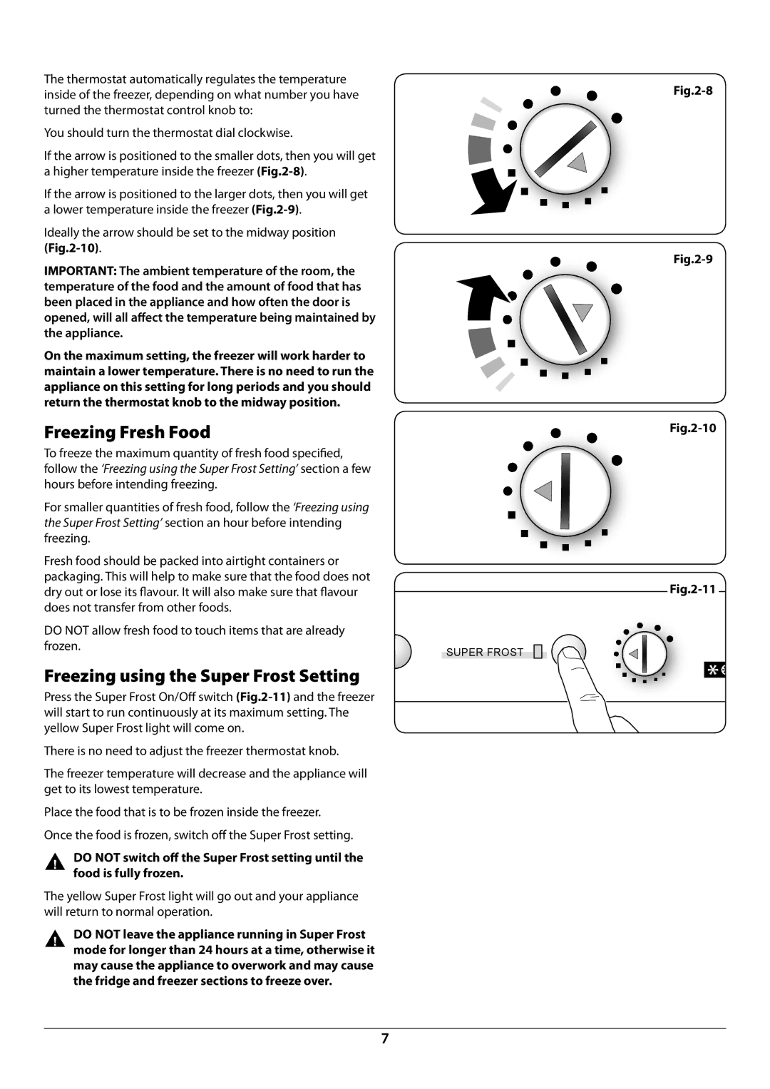 Rangemaster U110122-01B manual Freezing Fresh Food, Freezing using the Super Frost Setting 