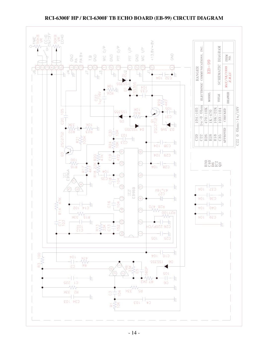 Ranger service manual RCI-6300F HP / RCI-6300F TB Echo Board EB-99 Circuit Diagram 