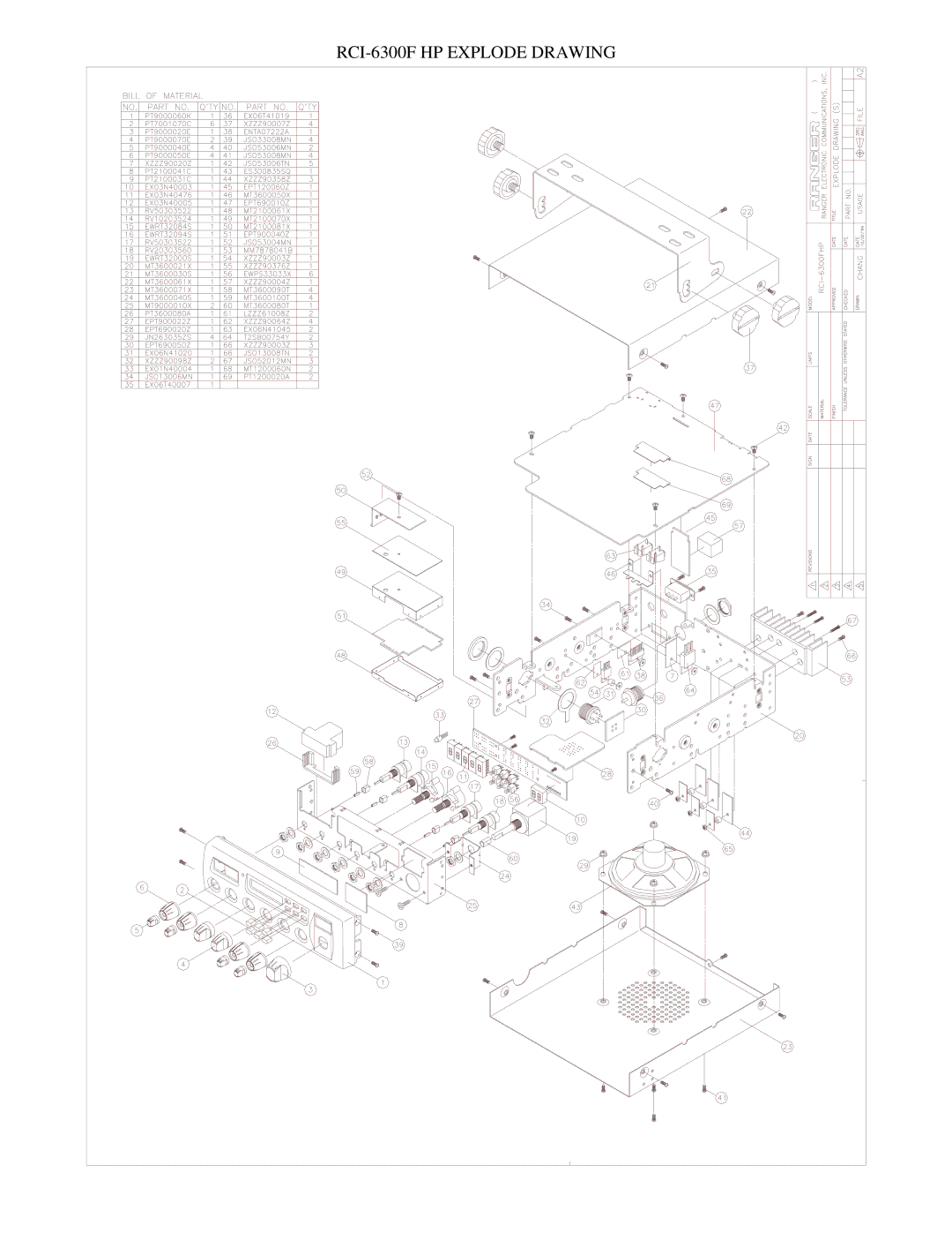 Ranger RCI-6300F TB service manual RCI-6300F HP Explode Drawing 