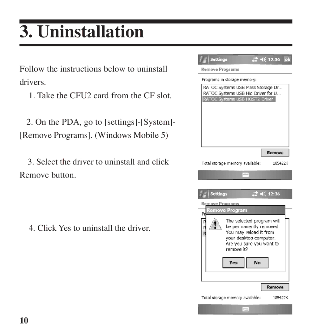 Ratoc Systems CFU2 manual Uninstallation 