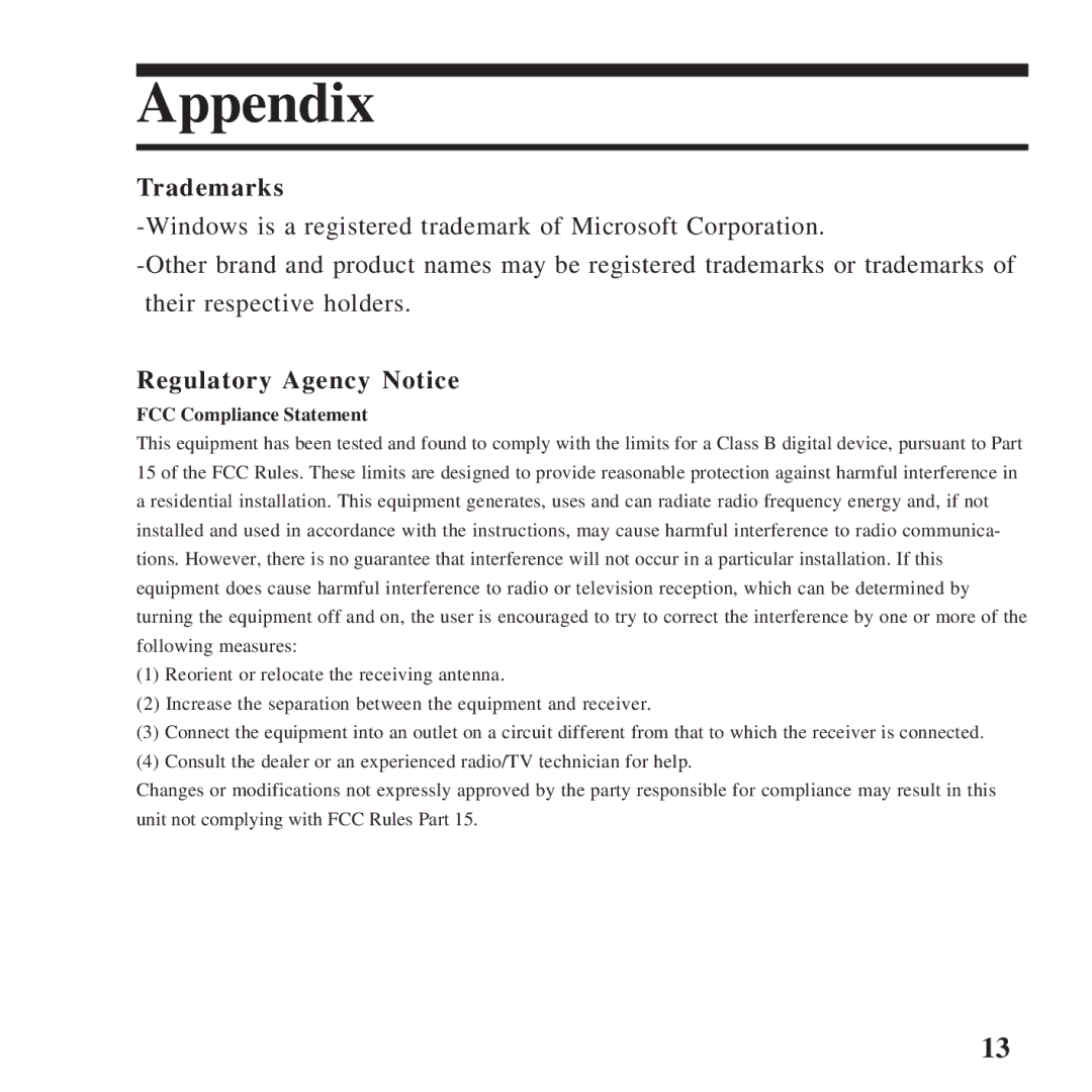 Ratoc Systems CFU2 manual Appendix, Trademarks 