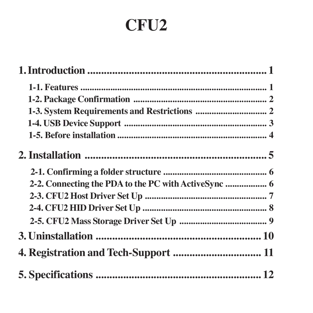 Ratoc Systems CFU2 manual Uninstallation Registration and Tech-Support Specifications, Installation 