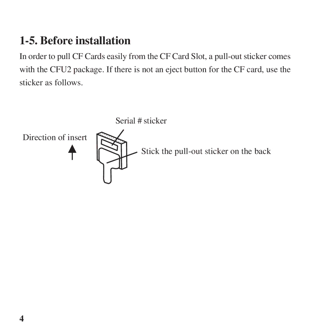 Ratoc Systems CFU2 manual Before installation 