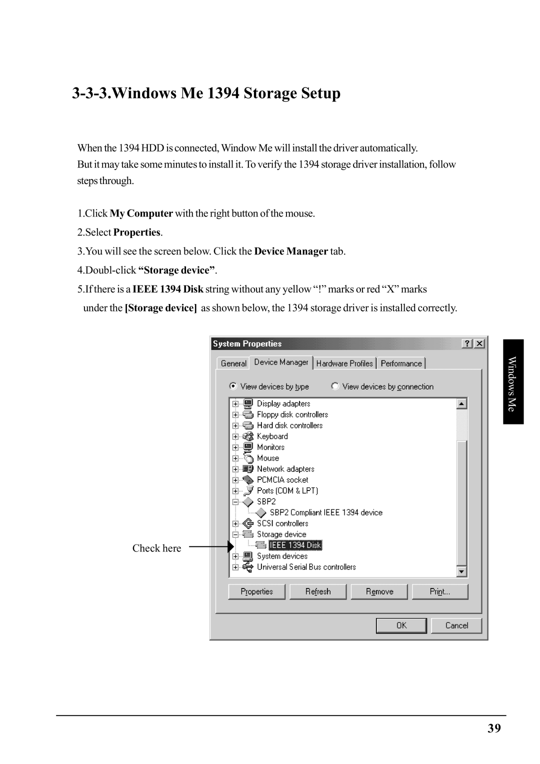 Ratoc Systems PCIFW1U manual Windows Me 1394 Storage Setup 