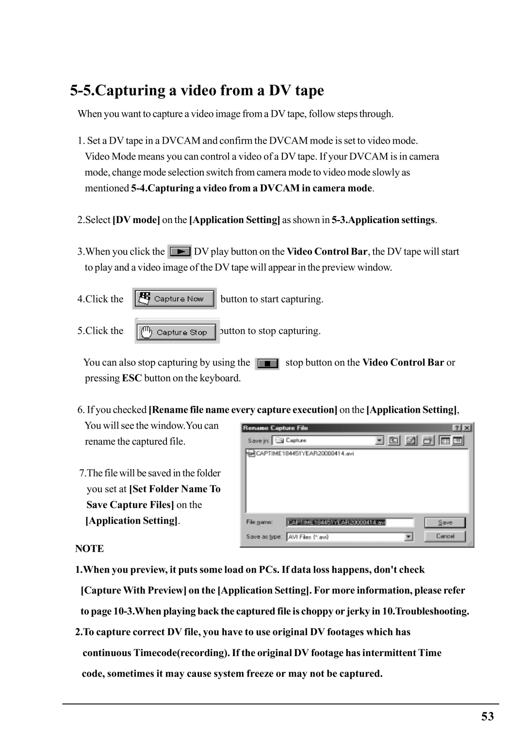 Ratoc Systems PCIFW1U manual Capturing a video from a DV tape 