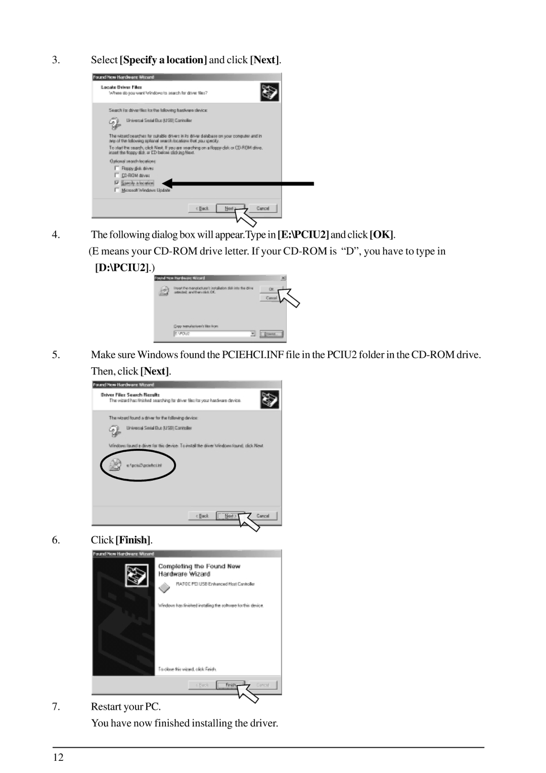 Ratoc Systems PCIU2 user manual Select Specify a location and click Next 