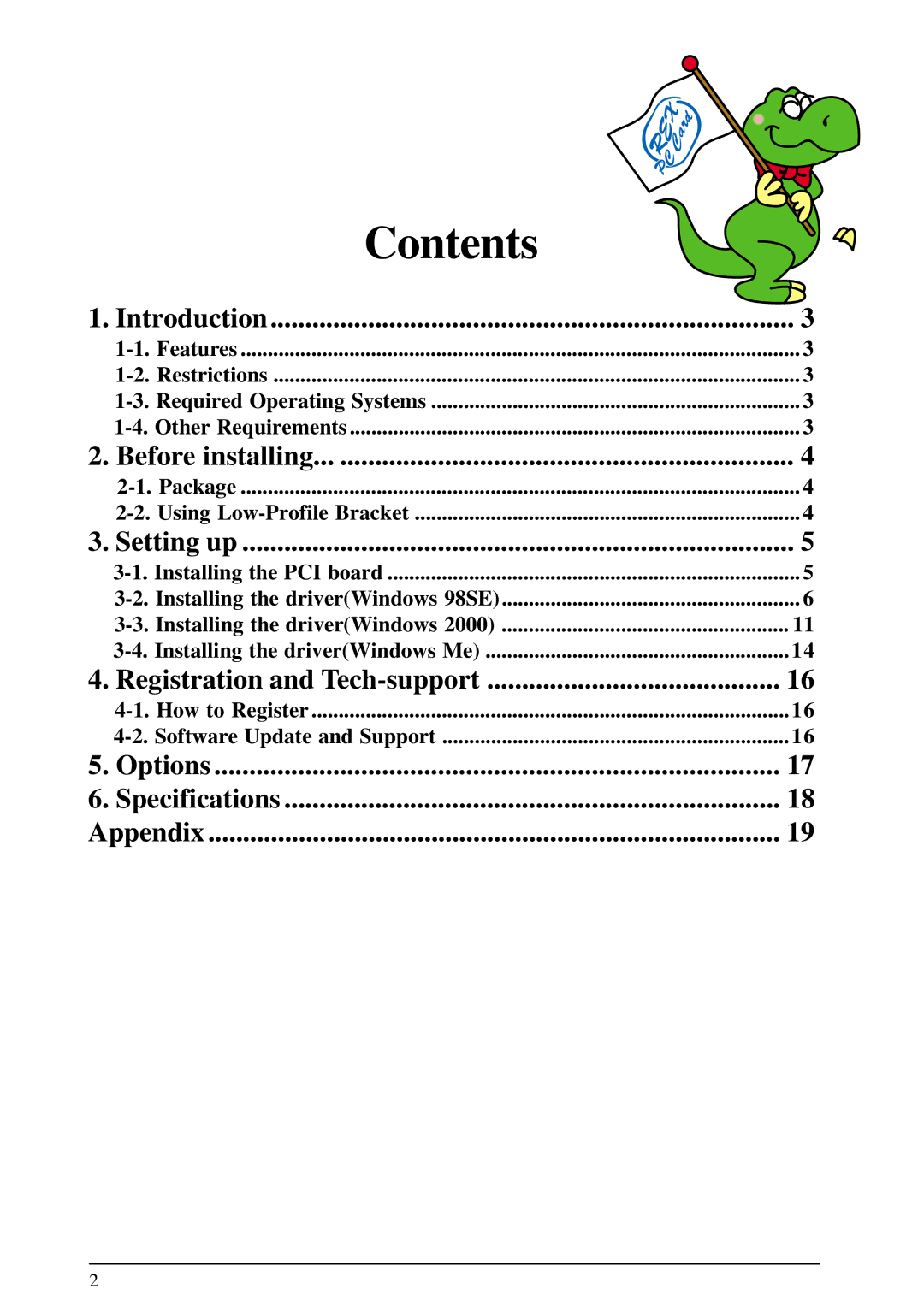 Ratoc Systems PCIU2 user manual Contents 