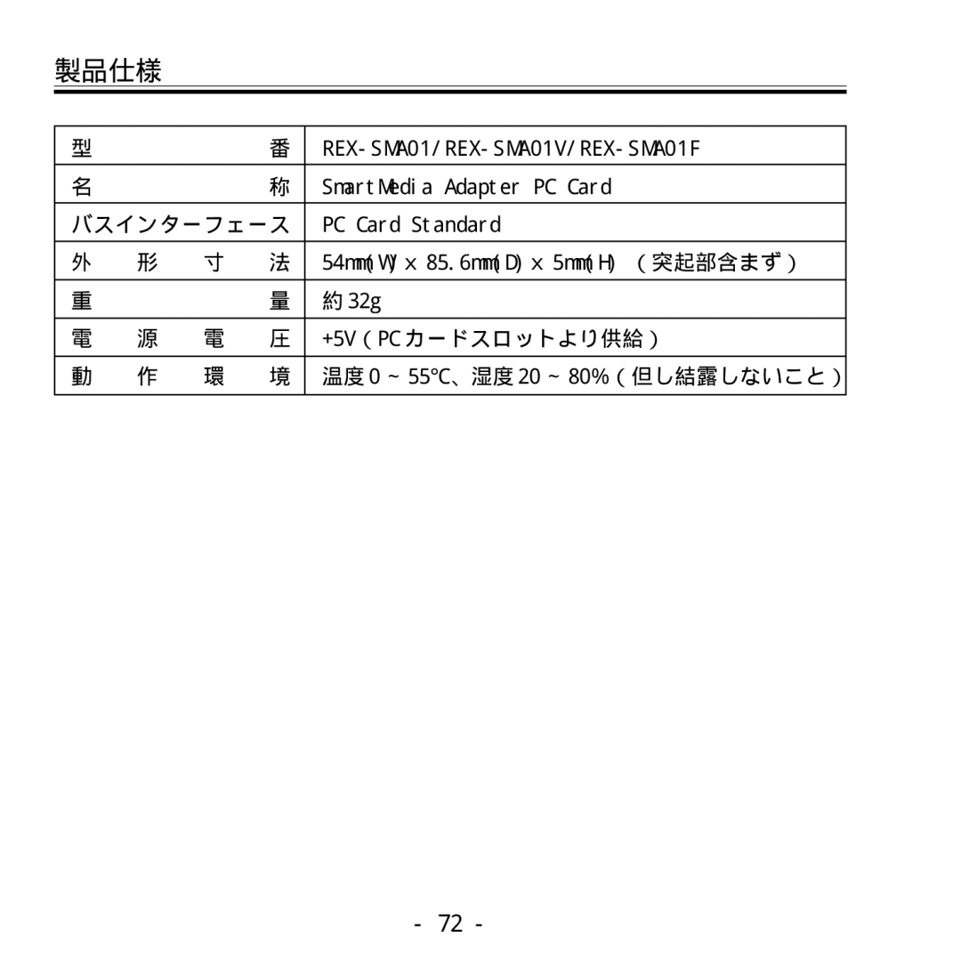 Ratoc Systems REX-SMA01F manual 製品仕様 