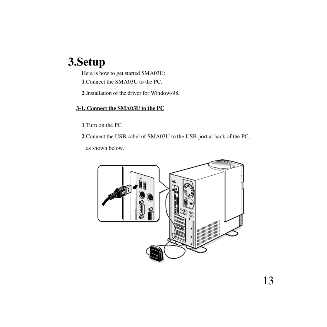 Ratoc Systems manual Setup, Connect the SMA03U to the PC 