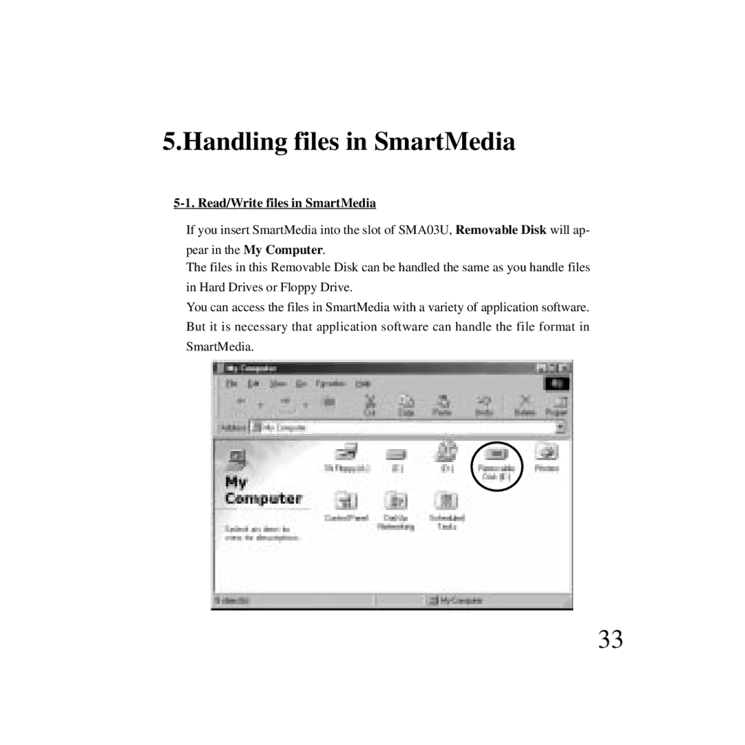 Ratoc Systems SMA03U manual Handling files in SmartMedia, Read/Write files in SmartMedia 