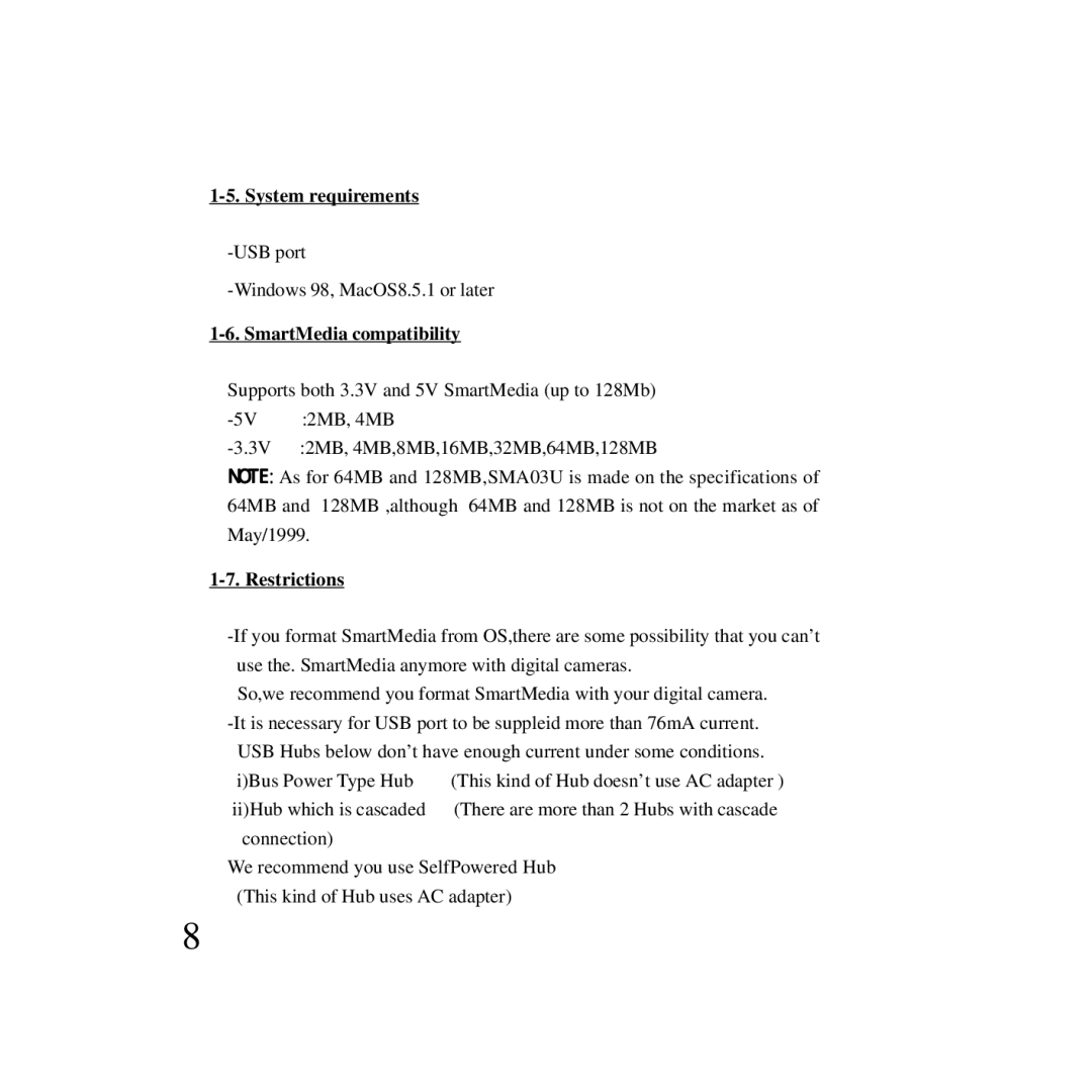 Ratoc Systems SMA03U manual System requirements, Restrictions 