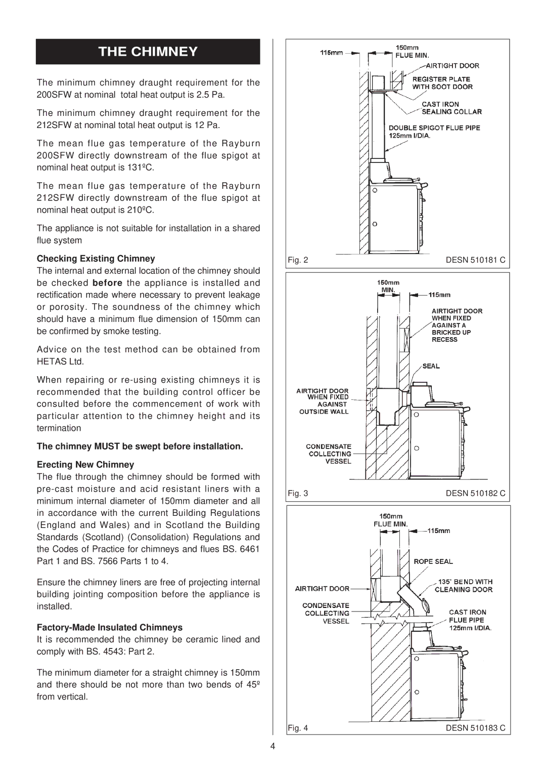 Rayburn 212SFW, 200SFW installation instructions Checking Existing Chimney, Factory-Made Insulated Chimneys 