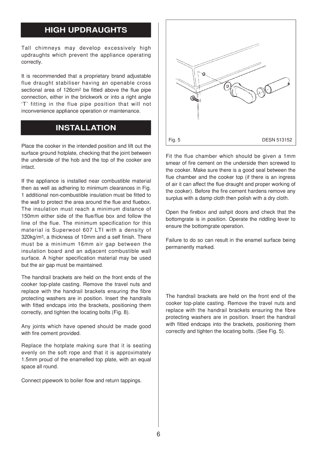 Rayburn 212SFW, 200SFW installation instructions High Updraughts, Installation 