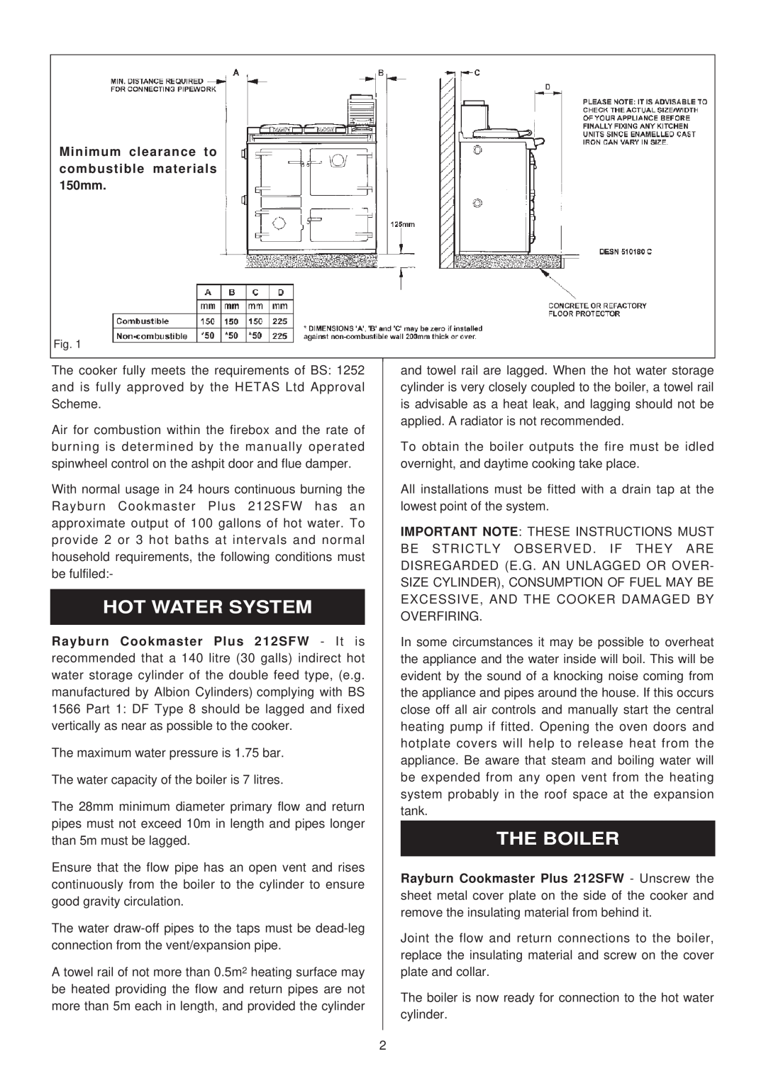 Rayburn 212SFW, 200SFW installation instructions Hot Water System, The Boiler 