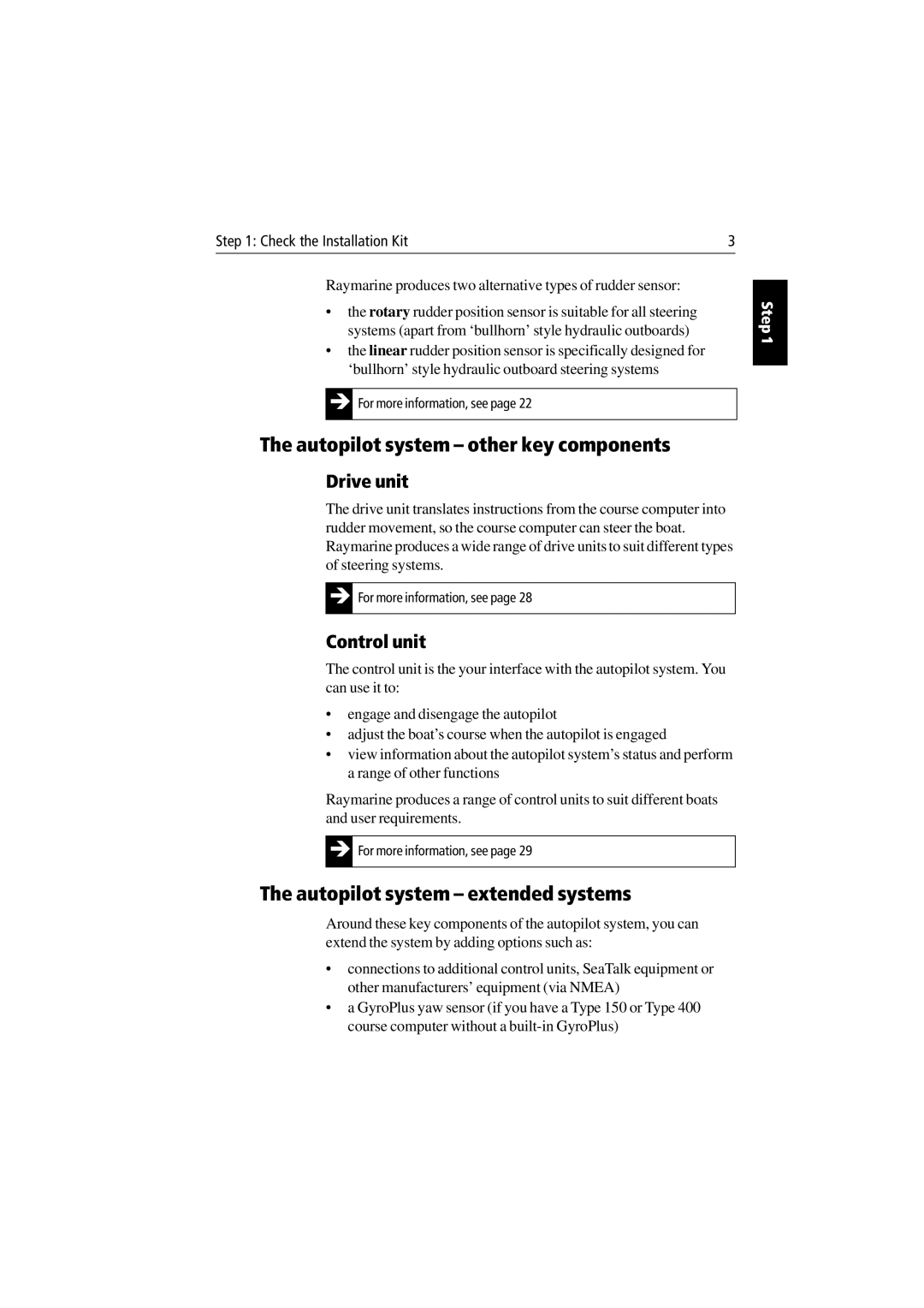 Raymarine 150/400 manual Autopilot system other key components, Autopilot system extended systems, Drive unit, Control unit 