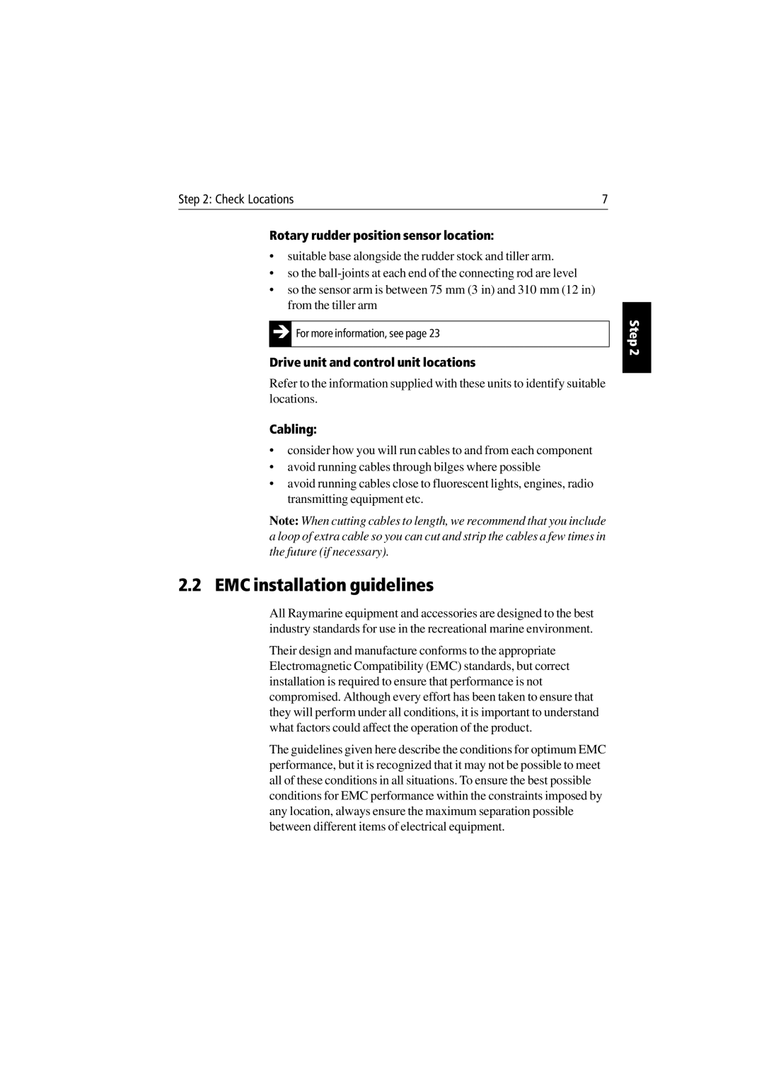 Raymarine 150/400 manual EMC installation guidelines, Rotary rudder position sensor location 