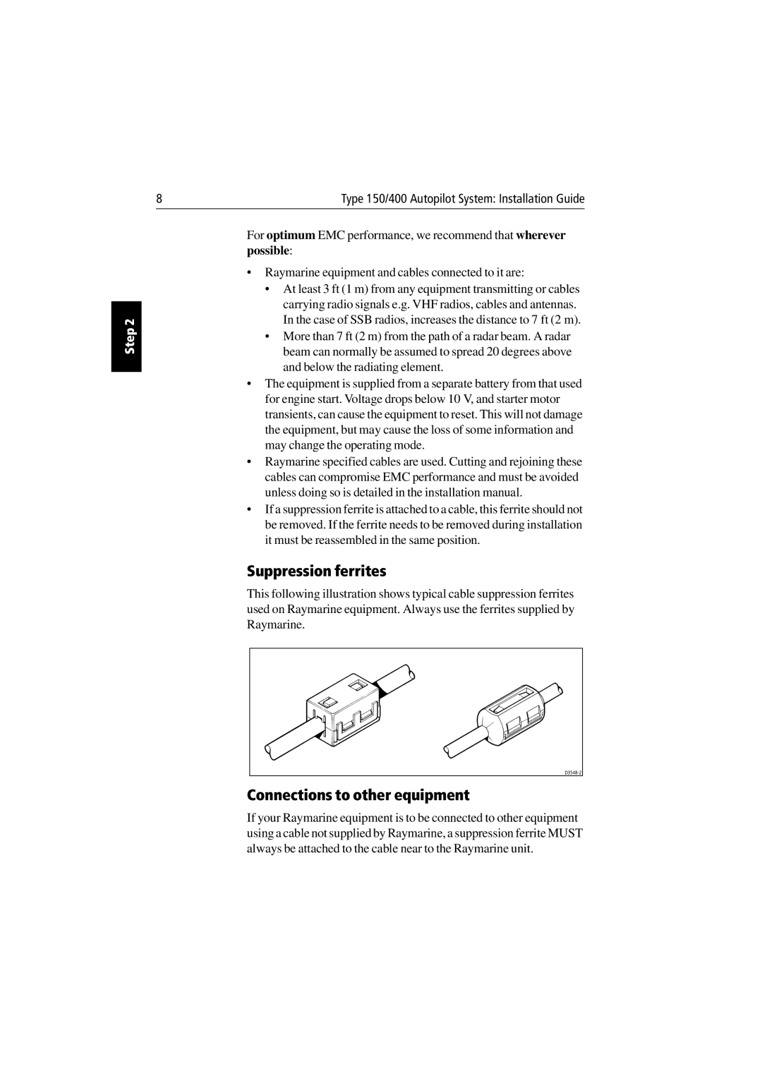 Raymarine 150/400 manual Suppression ferrites, Connections to other equipment 