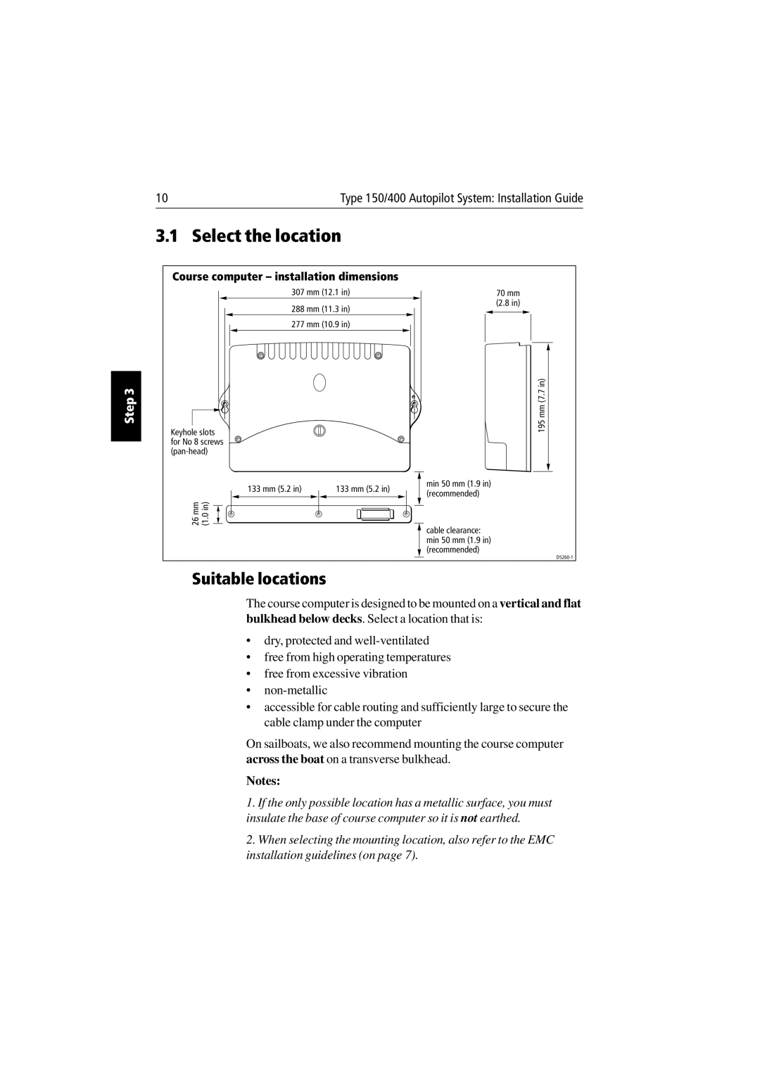 Raymarine 150/400 manual Select the location, Suitable locations, Course computer installation dimensions 