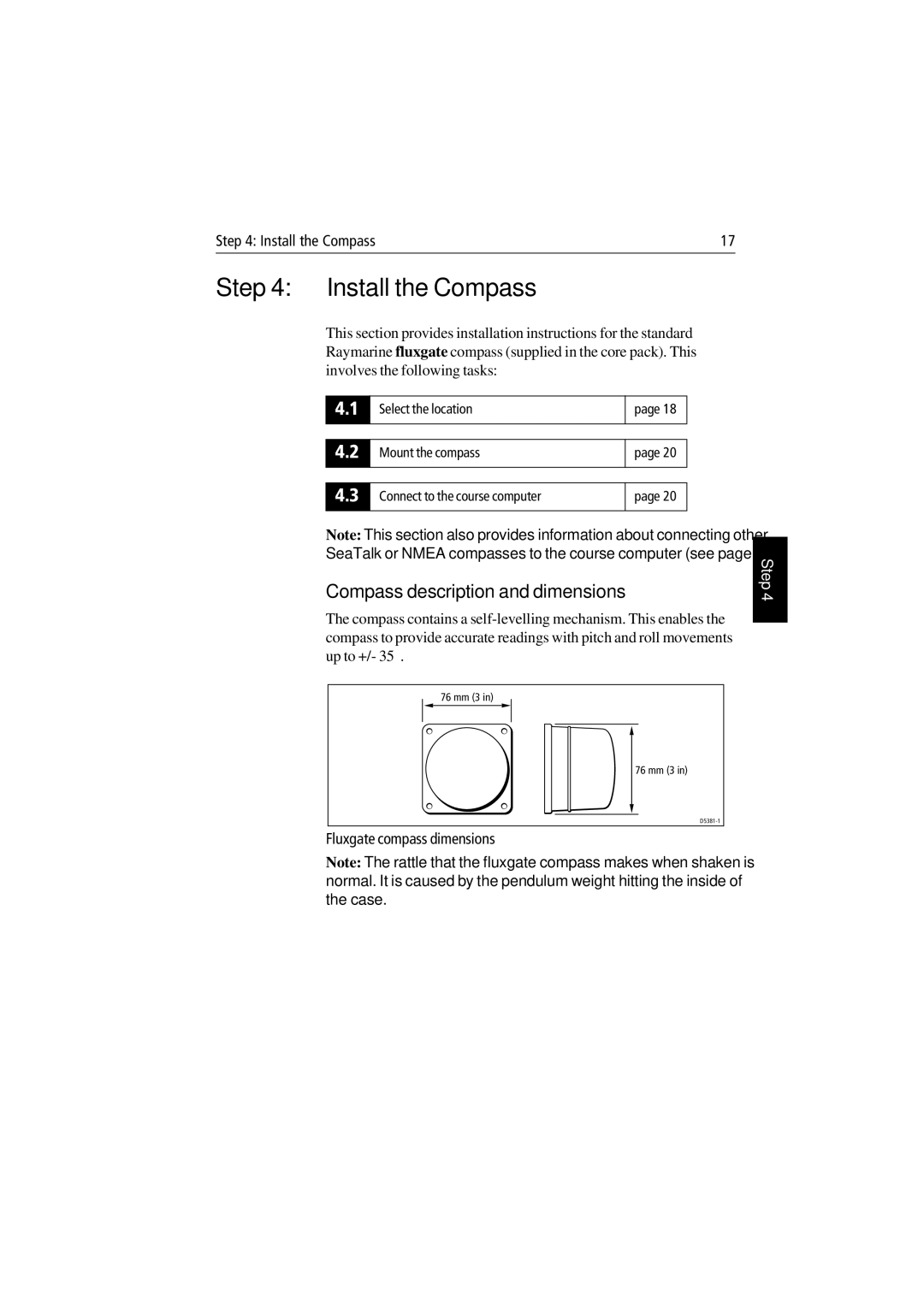 Raymarine 150/400 manual Install the Compass, Compass description and dimensions 