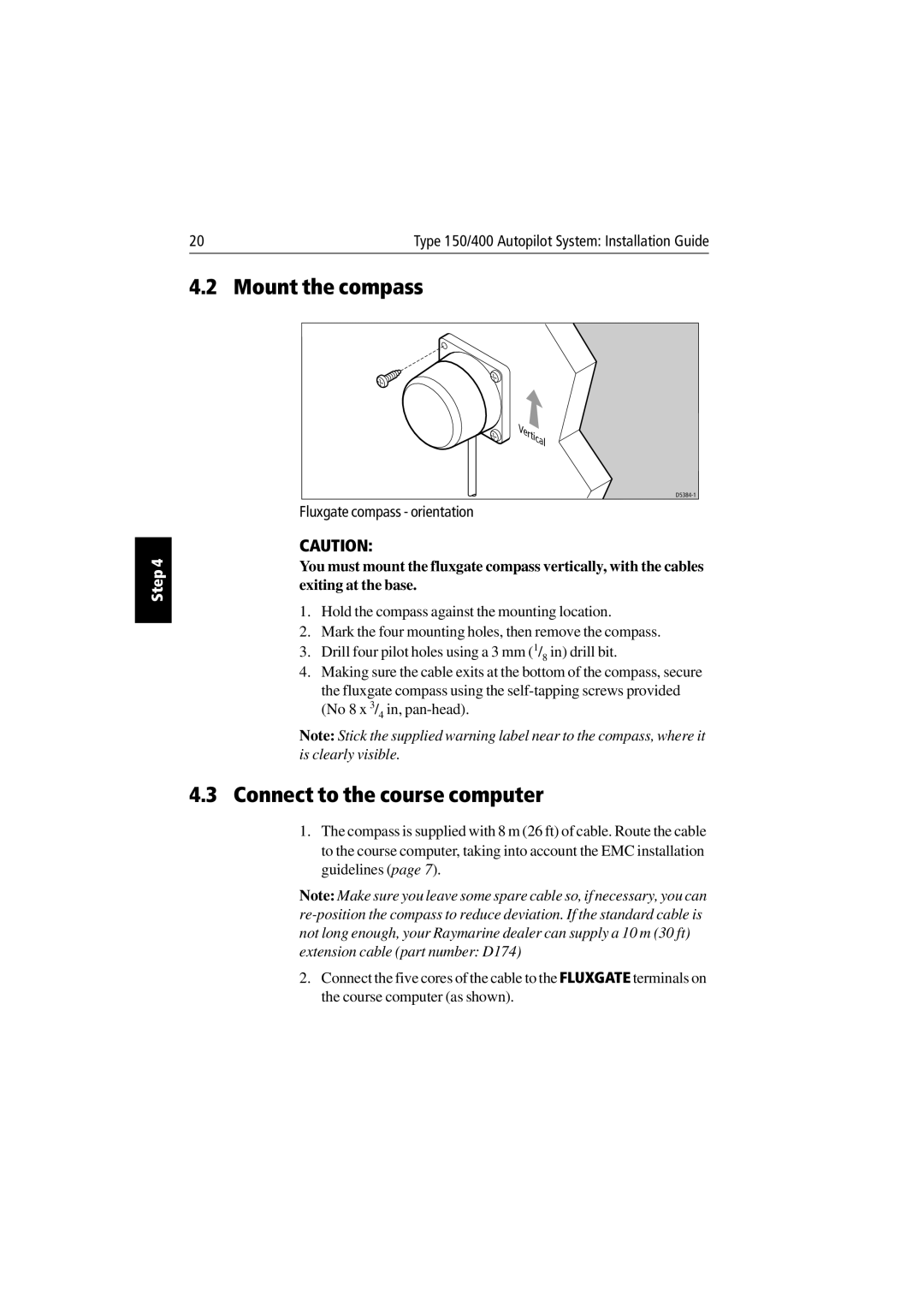 Raymarine 150/400 manual Mount the compass, Connect to the course computer 