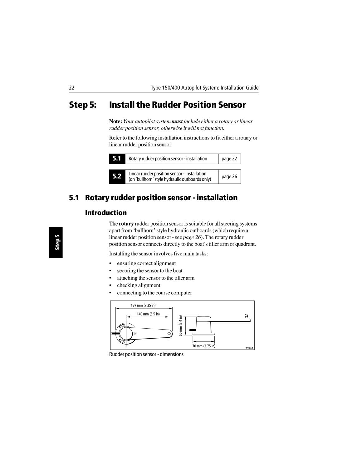 Raymarine 150/400 manual Install the Rudder Position Sensor, Rotary rudder position sensor installation, Introduction 