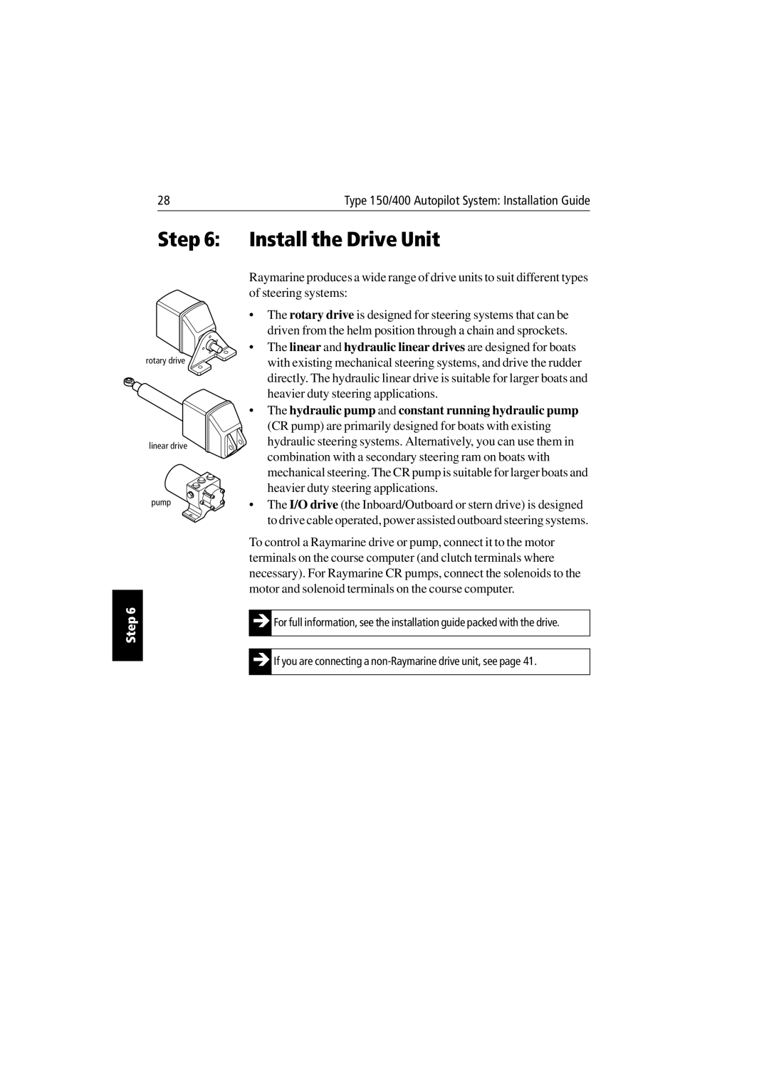 Raymarine 150/400 manual Step, Install the Drive Unit 