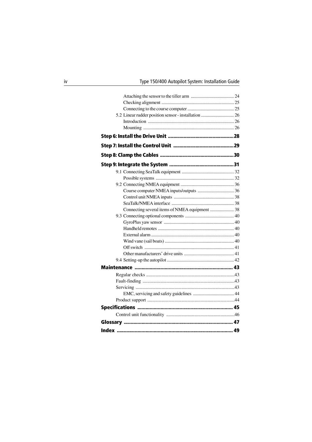 Raymarine 150/400 manual Maintenance, Specifications, Glossary Index 