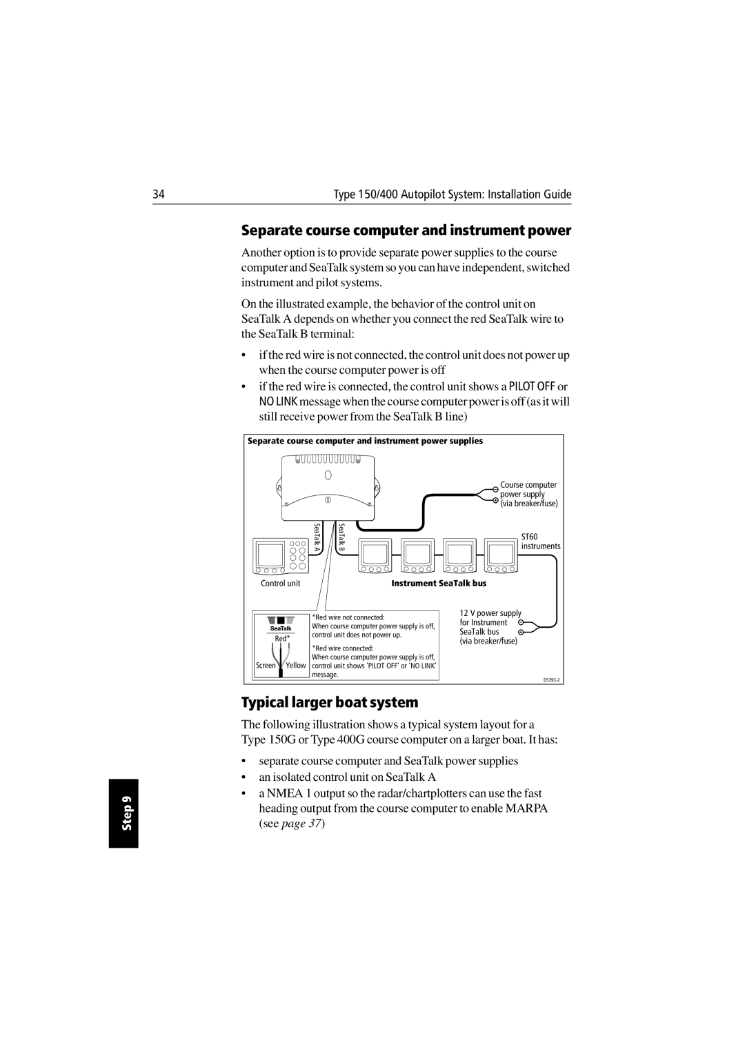 Raymarine 150/400 manual Separate course computer and instrument power, Typical larger boat system 