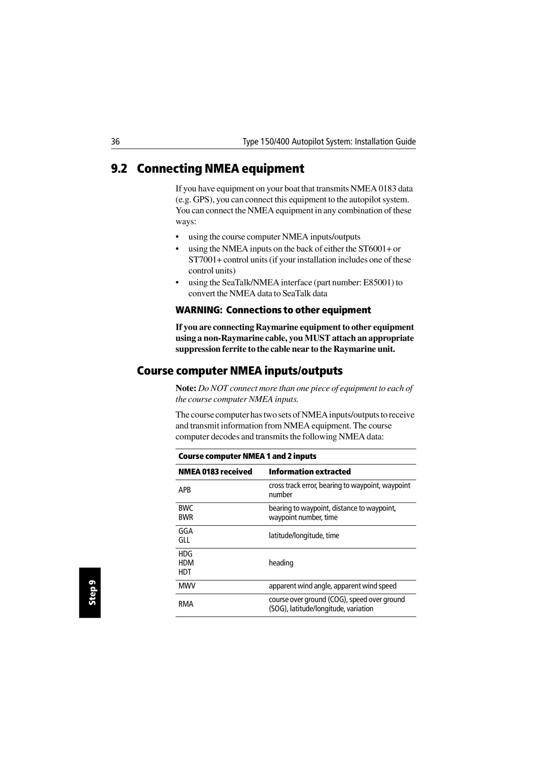 Raymarine 150/400 manual Connecting Nmea equipment, Course computer Nmea inputs/outputs 