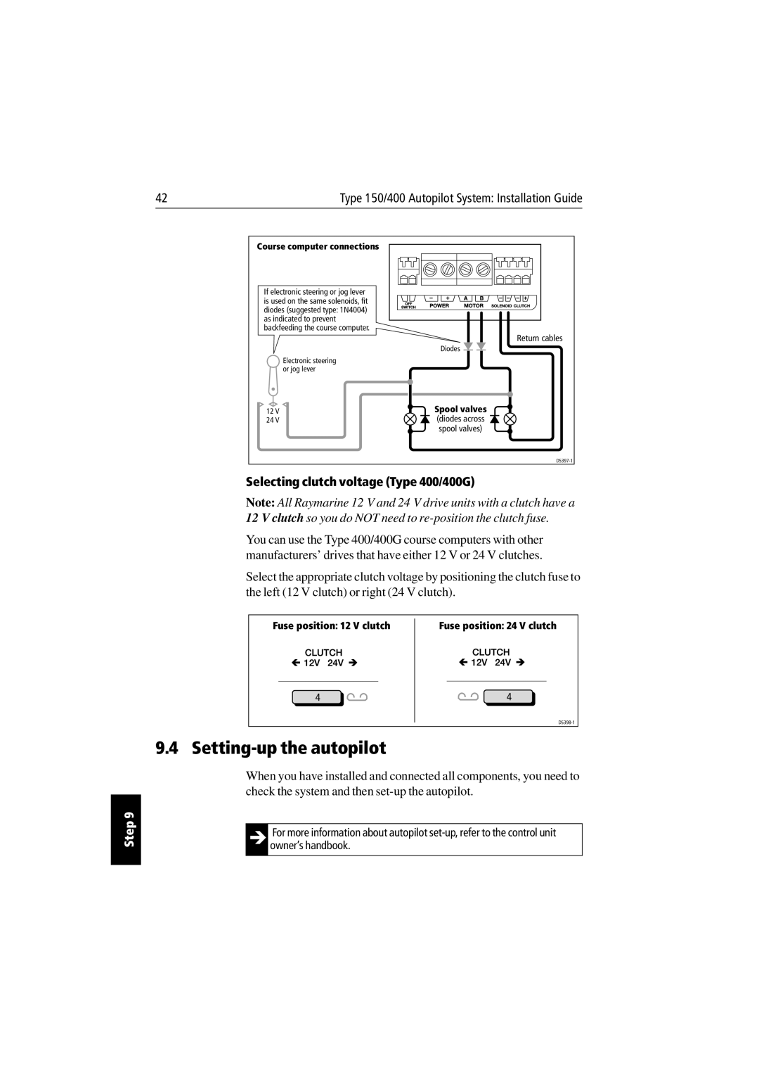 Raymarine 150/400 manual Setting-up the autopilot, Course computer connections 