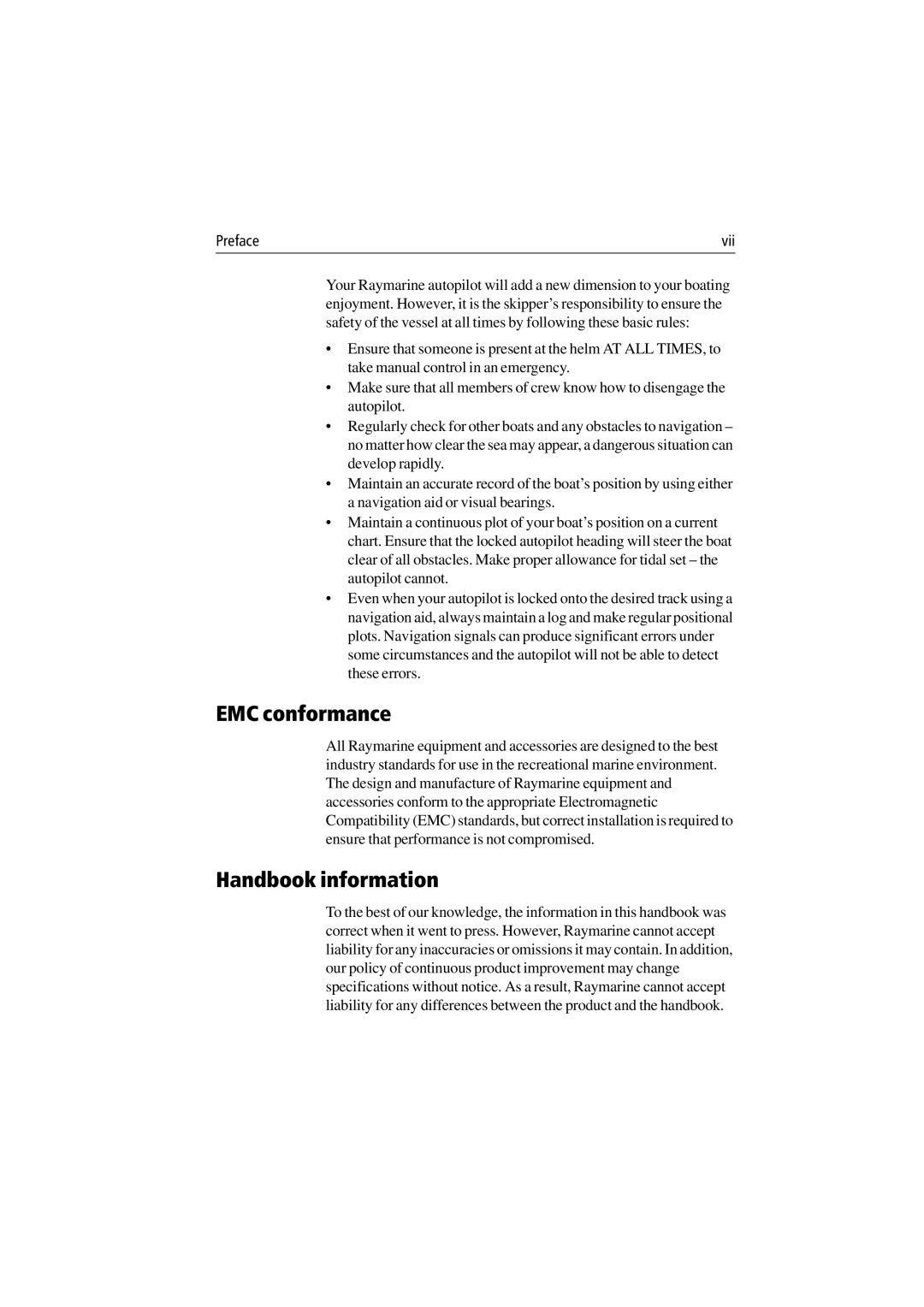 Raymarine 150/400 manual EMC conformance, Handbook information 