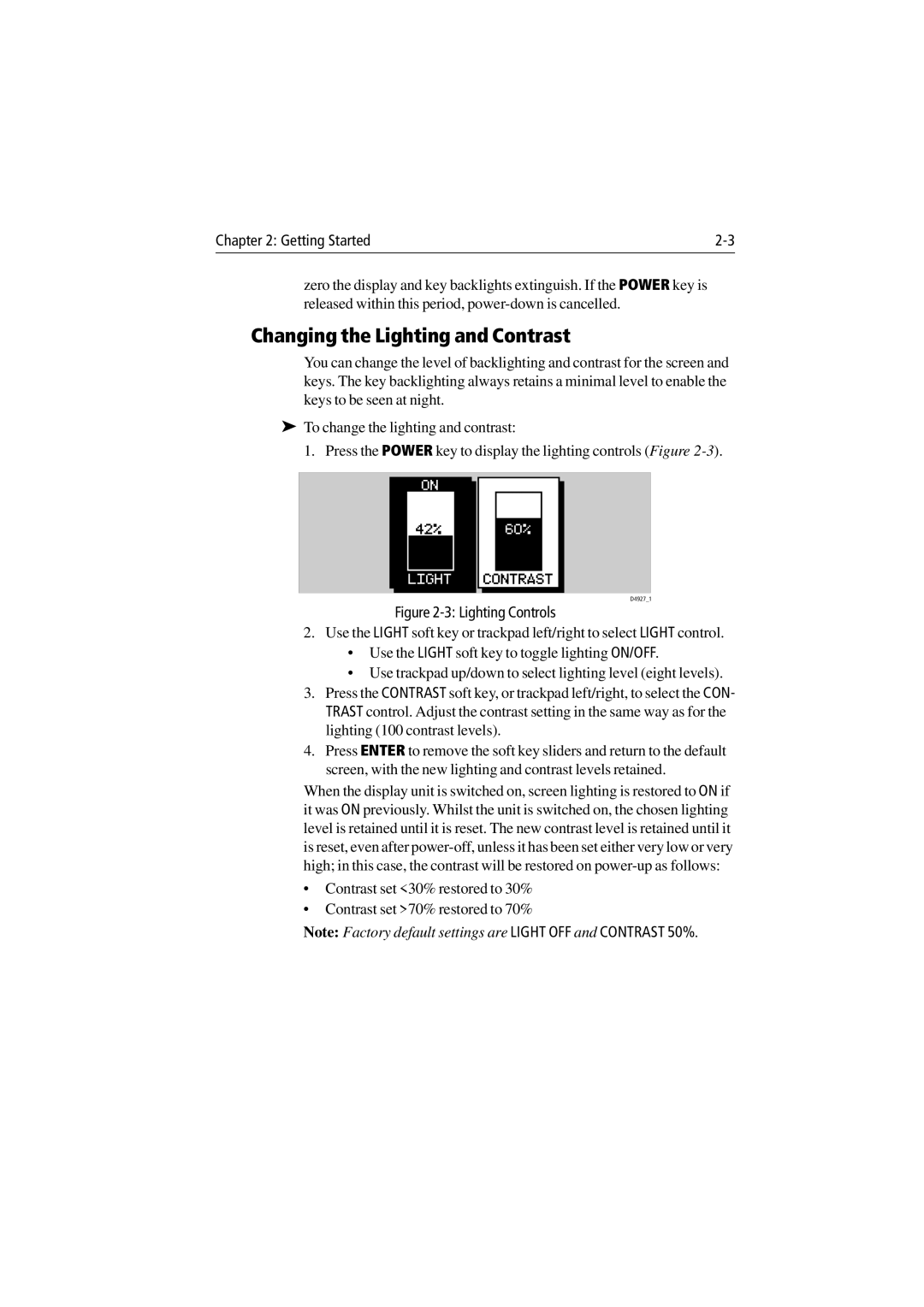 Raymarine 300 manual Changing the Lighting and Contrast, 42% 60% 