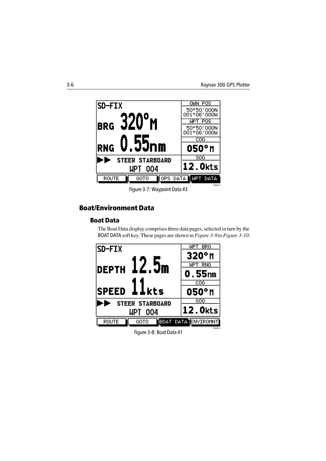 Raymarine 300 manual Boat/Environment Data, Boat Data 