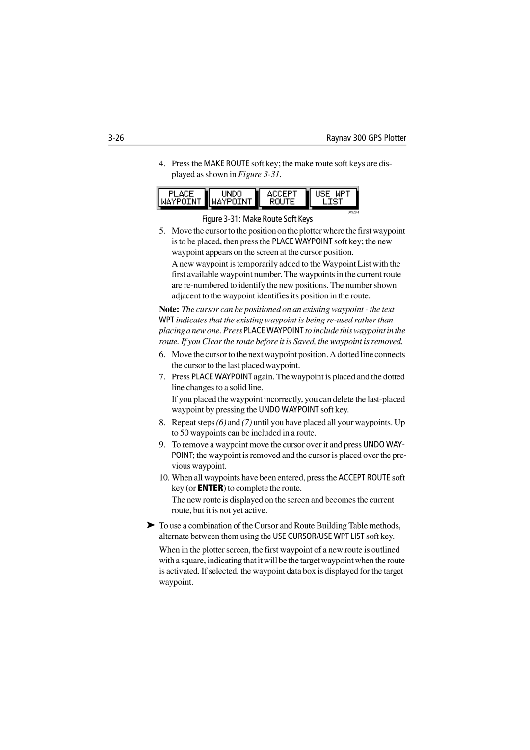 Raymarine 300 manual Make Route Soft Keys 