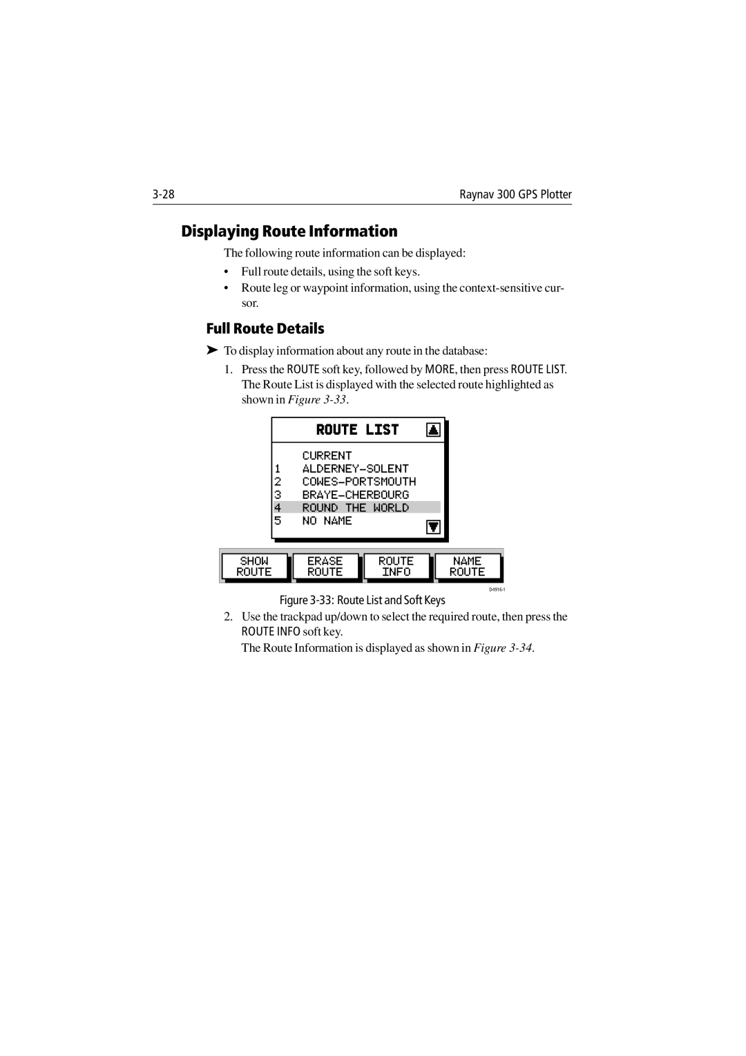 Raymarine 300 manual Displaying Route Information, Full Route Details 