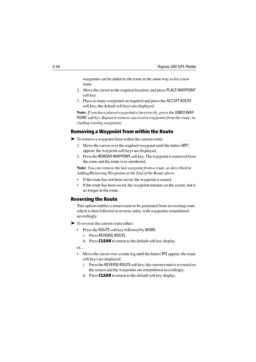 Raymarine 300 manual Removing a Waypoint from within the Route, Reversing the Route 