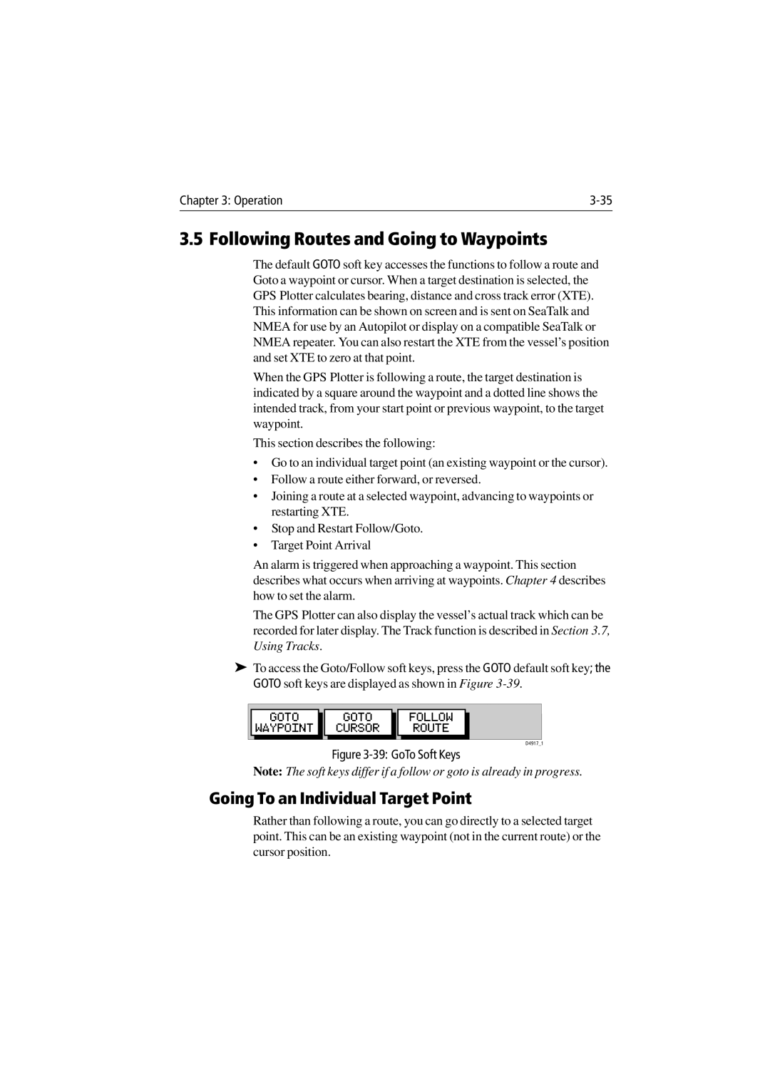 Raymarine 300 manual Following Routes and Going to Waypoints, Going To an Individual Target Point 