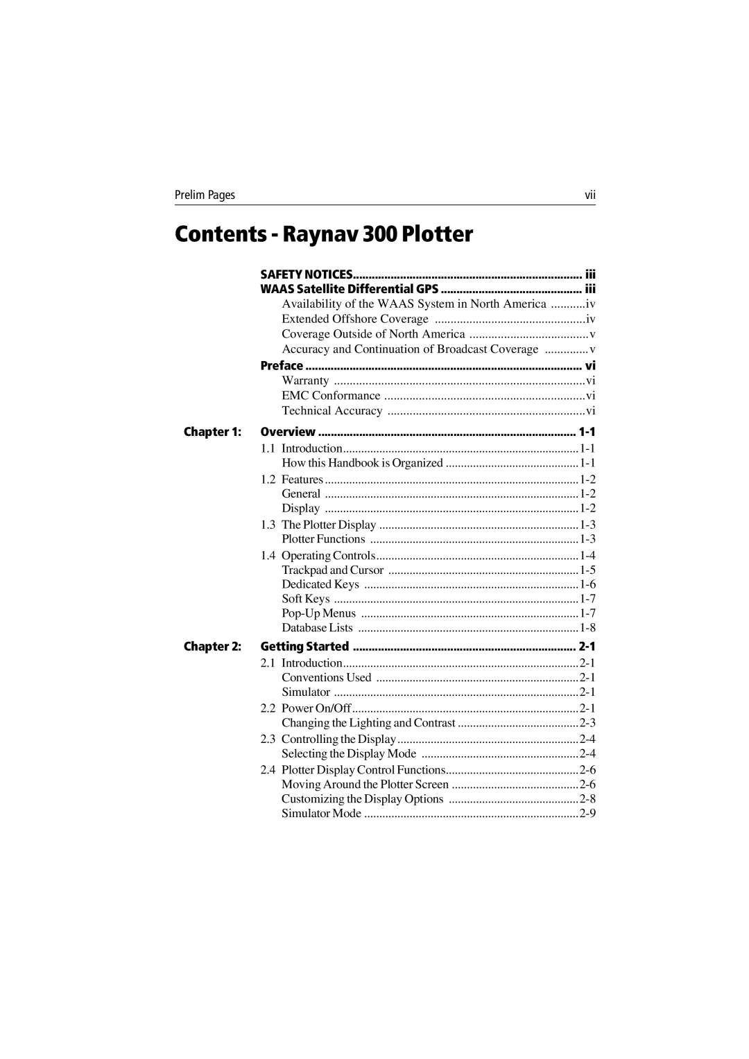 Raymarine manual Contents Raynav 300 Plotter 