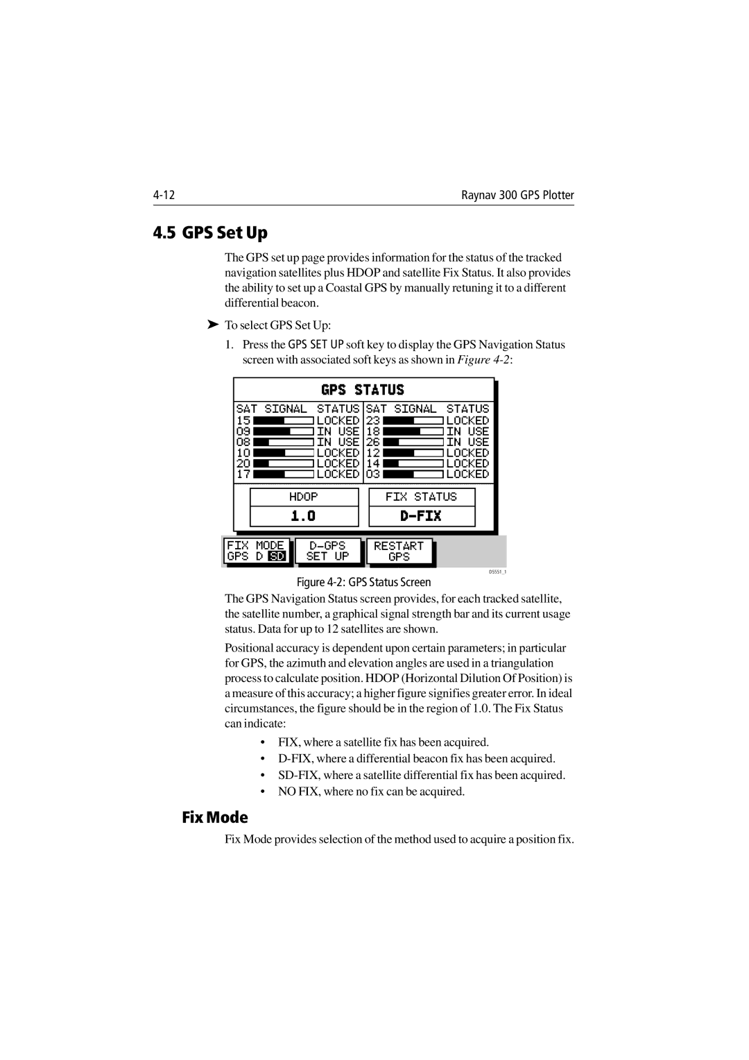 Raymarine 300 manual GPS Set Up, Fix Mode 