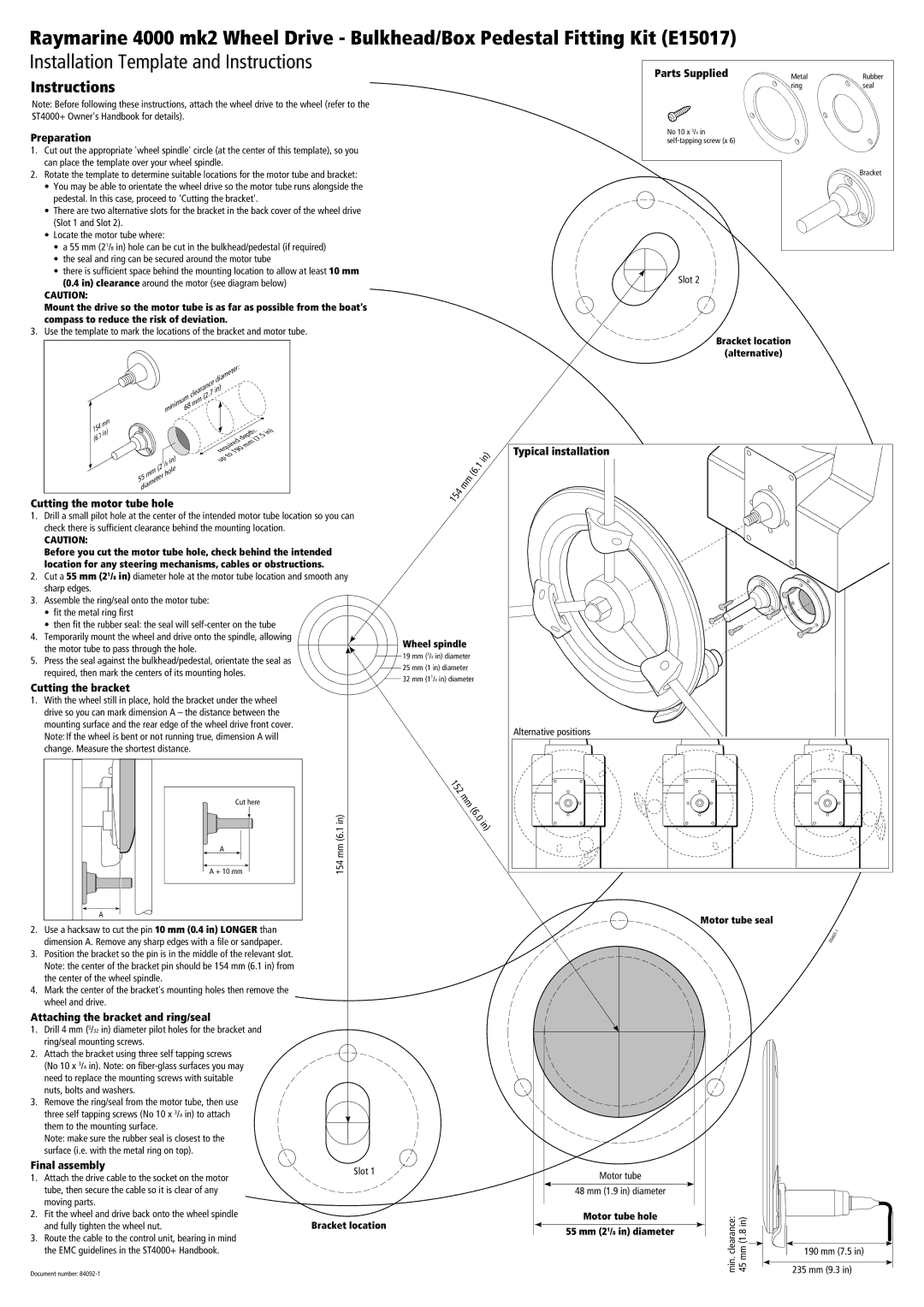 Raymarine 4000 MK2 manual Installation Template and Instructions, 152 