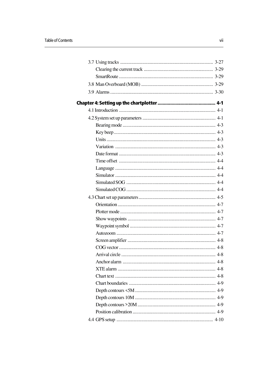 Raymarine 420D manual Table of Contents Vii 