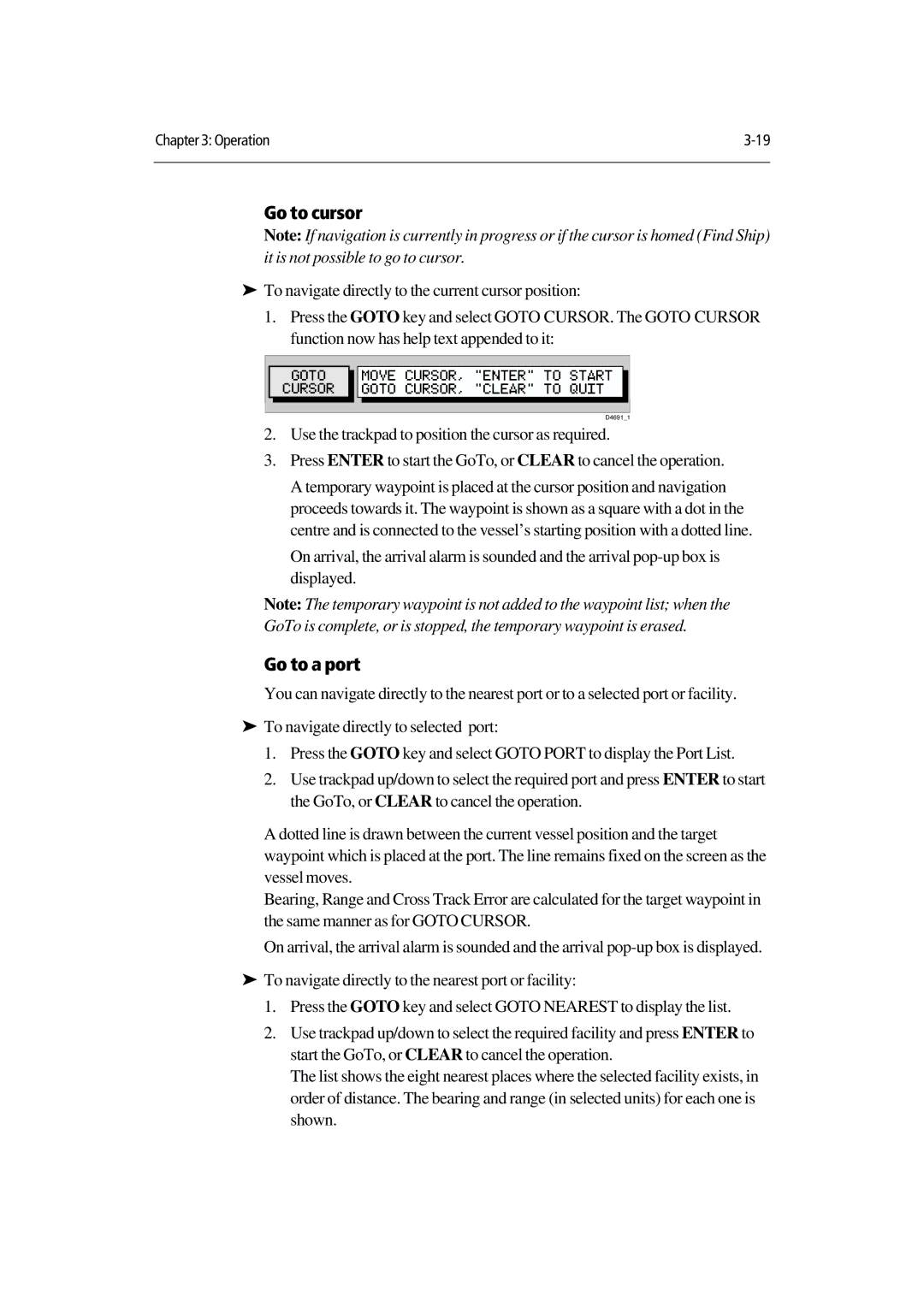 Raymarine 420D manual Go to cursor, Go to a port 