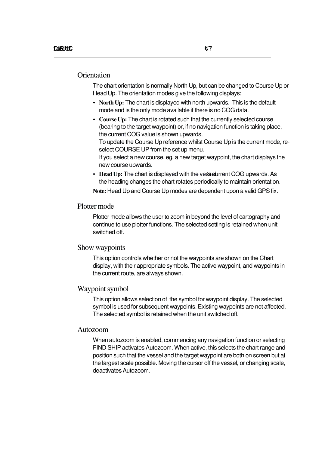 Raymarine 420D manual Orientation, Plotter mode, Show waypoints, Waypoint symbol, Autozoom 