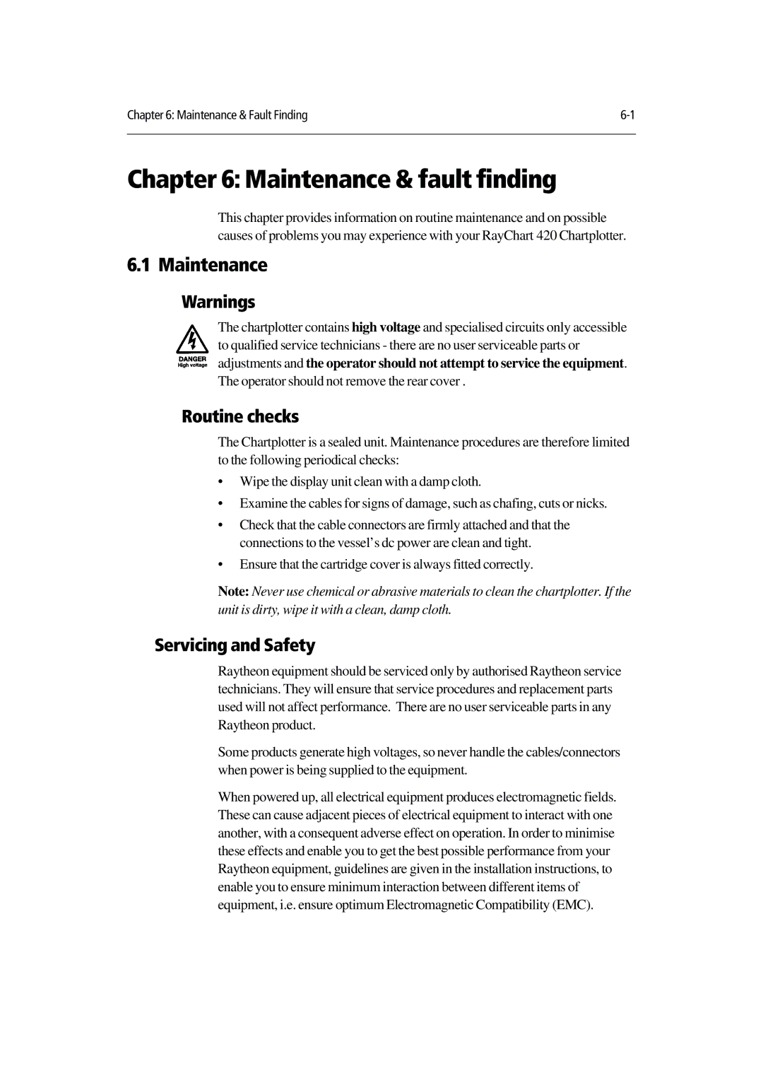 Raymarine 420D manual Maintenance & fault finding, Routine checks, Servicing and Safety 