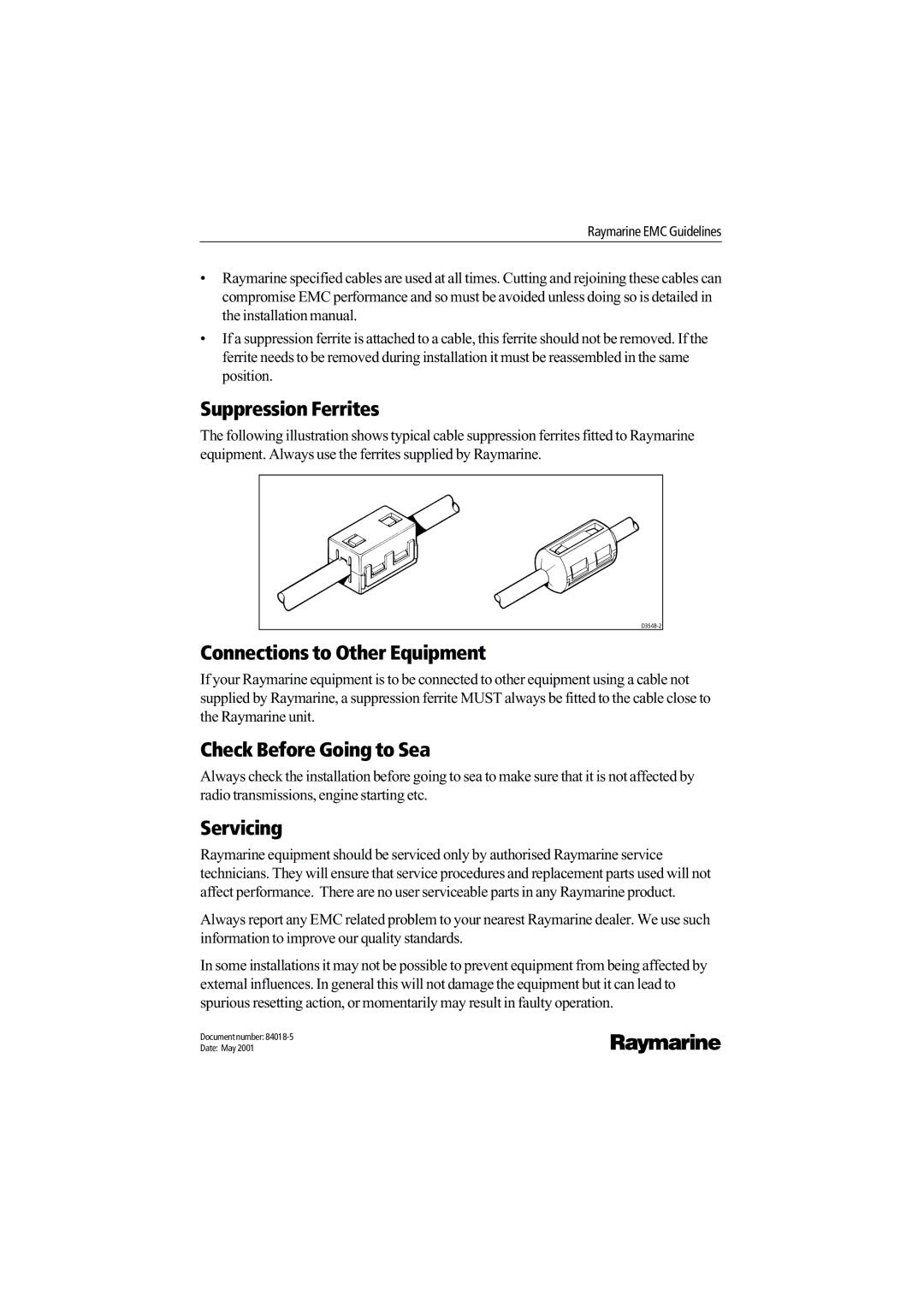 Raymarine 81006-3 manual Suppression Ferrites 