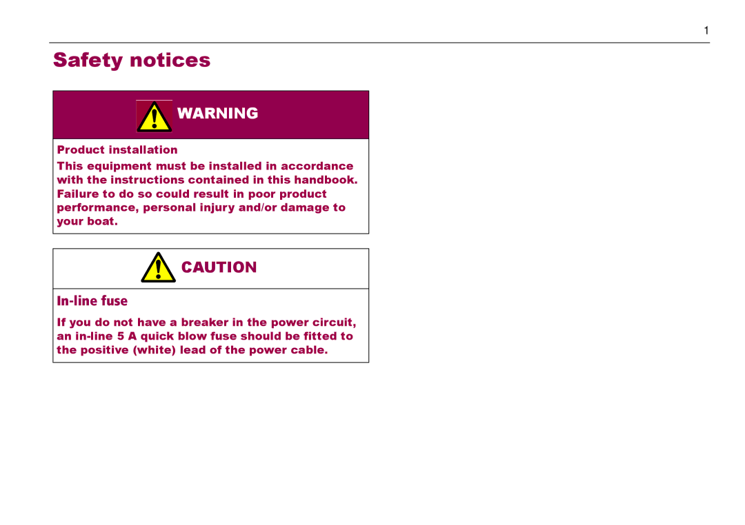 Raymarine 81285_1 manual Safety notices 