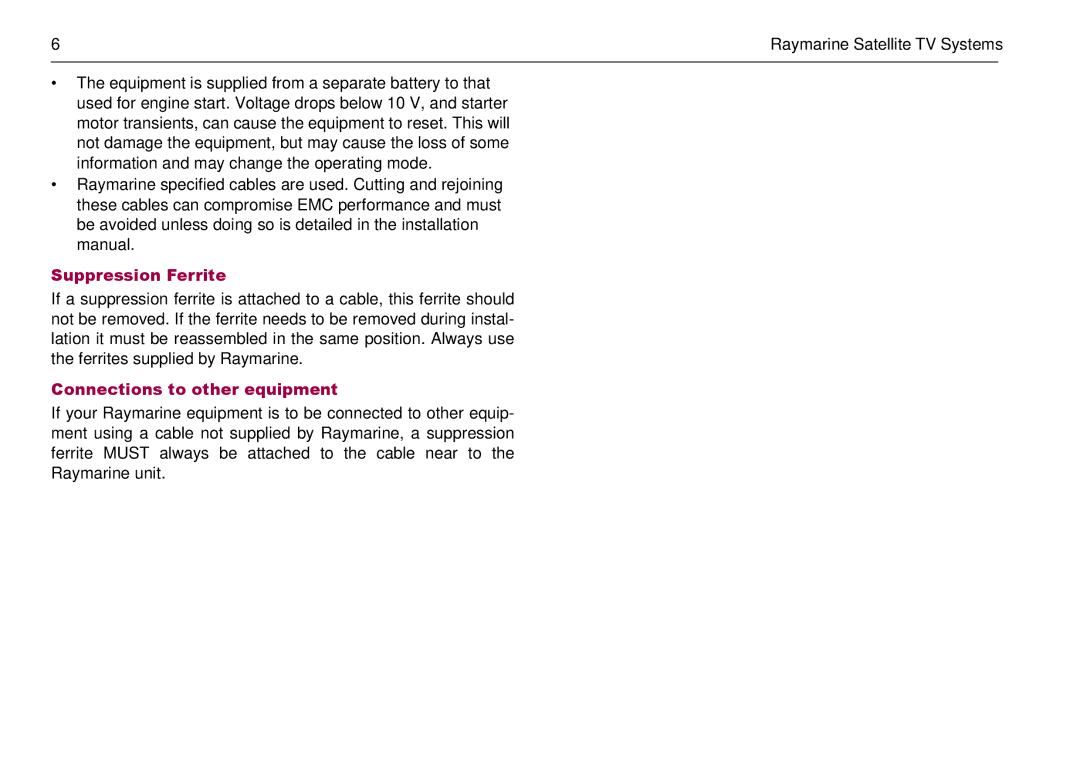Raymarine 81285_1 manual Suppression Ferrite, Connections to other equipment 