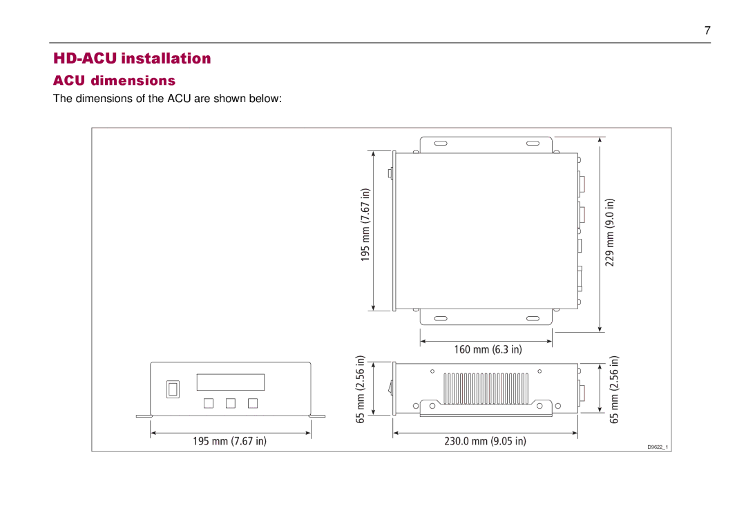 Raymarine 81285_1 manual HD-ACU installation, ACU dimensions 