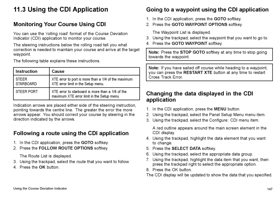 Raymarine C140w Using the CDI Application, Monitoring Your Course Using CDI, Following a route using the CDI application 