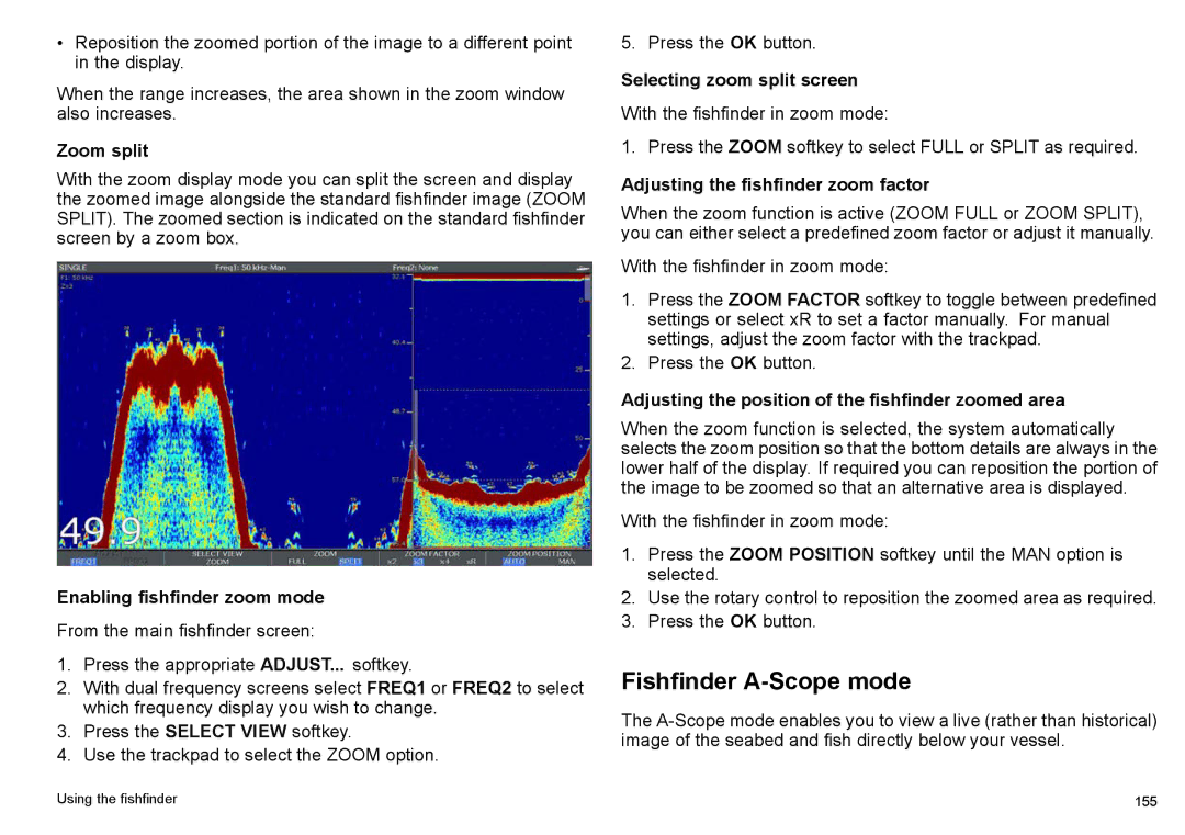 Raymarine C140w, C90w manual Fishfinder A-Scope mode 